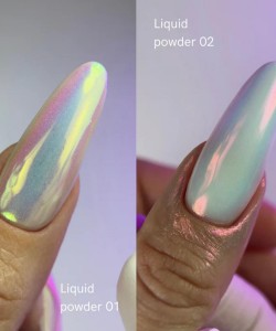Liquid powder 02 — liquid rub with iridescence from green to purple for nails, 5 g