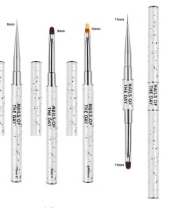 NAILSOFTHEDAY Professional Brush 2-in-1: Liner + Oval — dual-ended professional manicure brush with metal cap, for fine detailing and gel application, liner 11 mm + flat oval 11 mm
