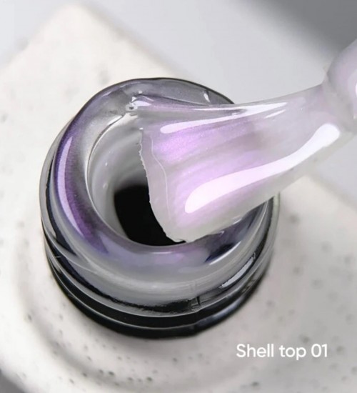 NAILSOFTHEDAY Shell top 01 new formula — pearly top coat with a violet shimmer, no sticky layer, 10 ml