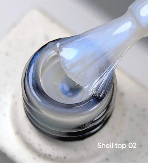 NAILSOFTHEDAY Shell top 02 new formula — pearly top coat with a blue shimmer, no sticky layer, 10 ml