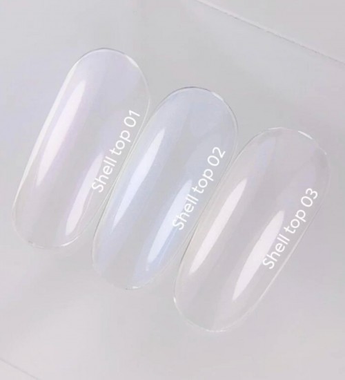 NAILSOFTHEDAY Shell top 01 new formula — pearly top coat with a violet shimmer, no sticky layer, 10 ml