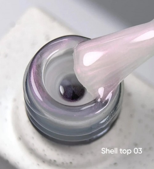 NAILSOFTHEDAY Shell top 03 new formula — pearly top coat with a pink shimmer, no sticky layer, 10 ml