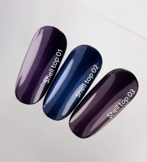 NAILSOFTHEDAY Shell top 01 new formula — pearly top coat with a violet shimmer, no sticky layer, 10 ml