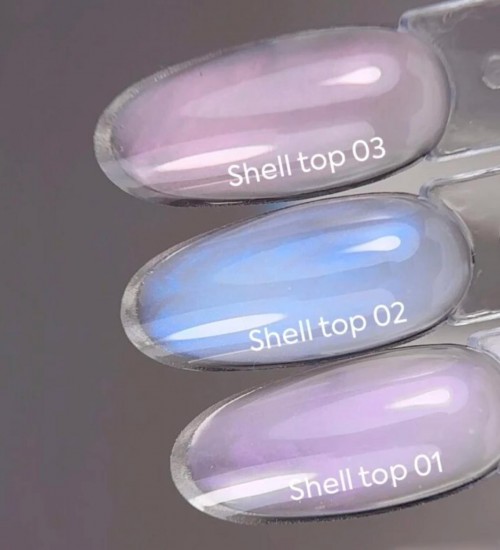 NAILSOFTHEDAY Shell top 01 new formula — pearly top coat with a violet shimmer, no sticky layer, 10 ml