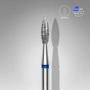 STALEKS Diamond nail drill bit pointed flame blue EXPERT head diameter 2,3 mm / working part 8 mm