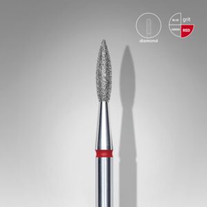 STALEKS Diamond nail drill bit pointed flame red EXPERT head diameter 2,1 mm / working part 8 mm