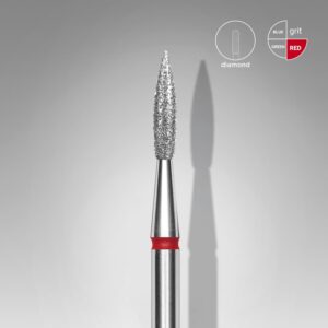 STALEKS Diamond nail drill bit pointed flame red EXPERT head diameter 2,3 mm / working part 8 mm
