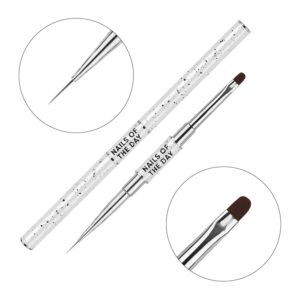 NAILSOFTHEDAY Professional Brush 2-in-1: Liner + Oval — dual-ended professional manicure brush with metal cap, for fine detailing and gel application, liner 11 mm + flat oval 11 mm